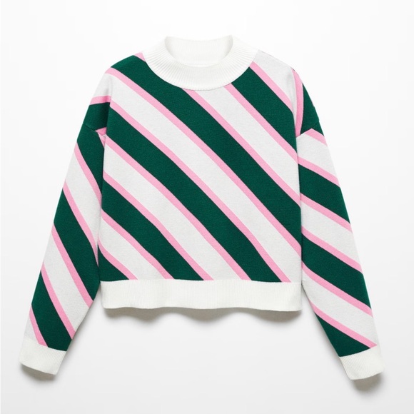 Mango Sweaters - MANGO Striped Green and‎ Pink Sweater Preppy